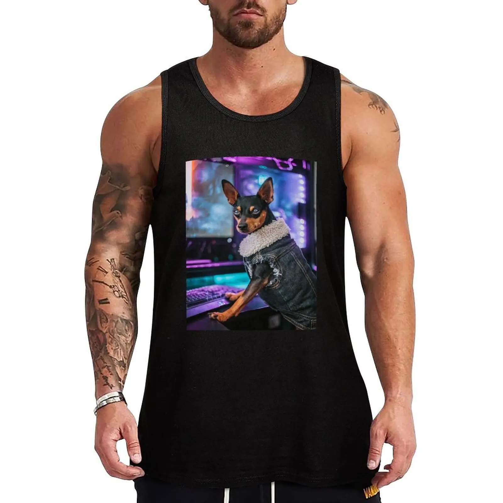 

litogodfather miniature pinscher gaming dog Tank Top Fitness Gym Tank Top Quick Dry Lightweight Shirt