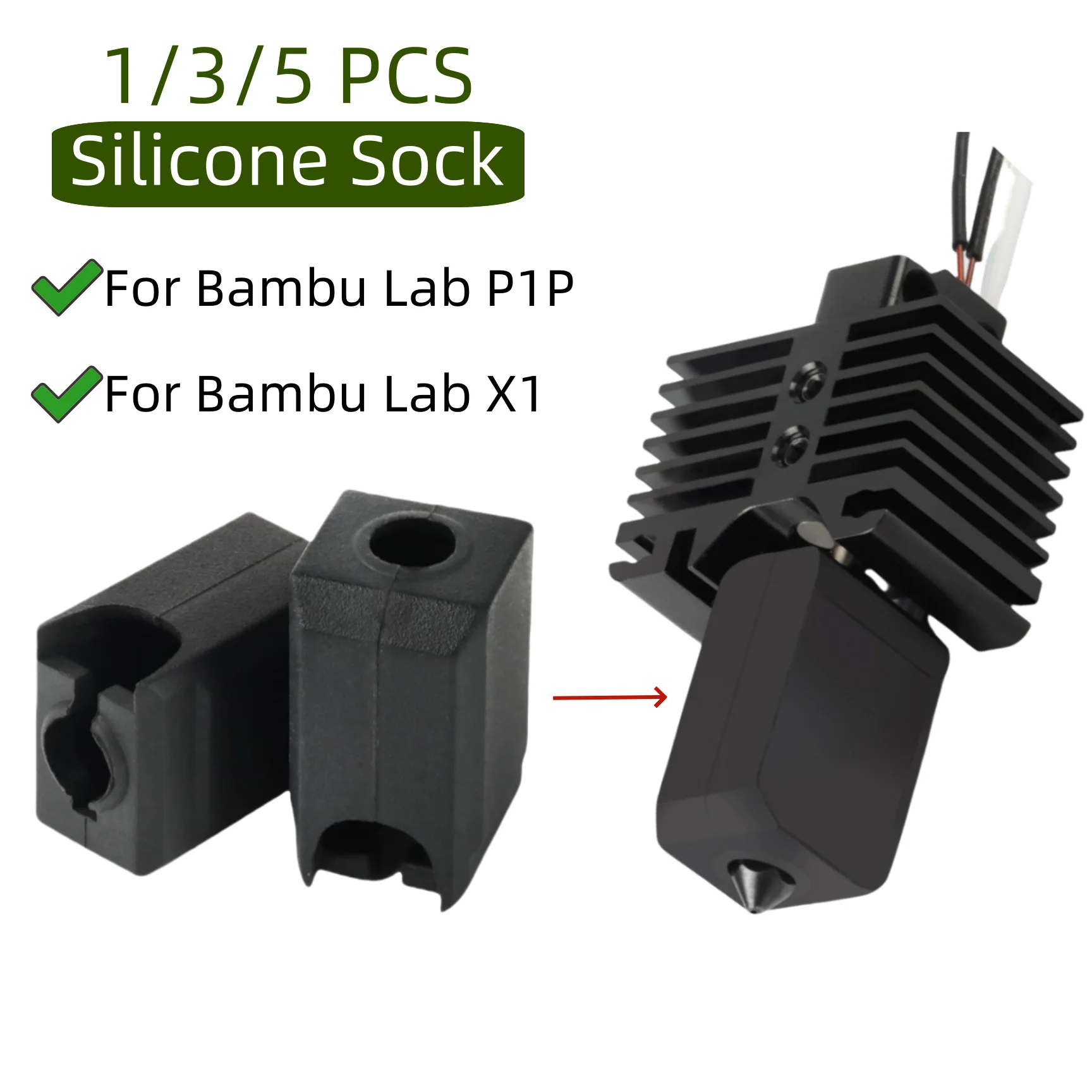 

Silikonowe skarpetki do drukarki 3D Bambu Lab X1 X1C P1P Wytłaczarka Hotend Wysokotemperaturowa, odporna na zużycie czarna silikonowa osłona rękawa