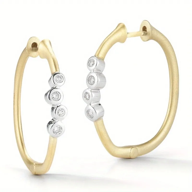 Zarte Mode Metall zweifarbige Farbe eingelegte Zirkonia Creolen für Frauen Verlobung Hochzeit Ohrringe Schmuck