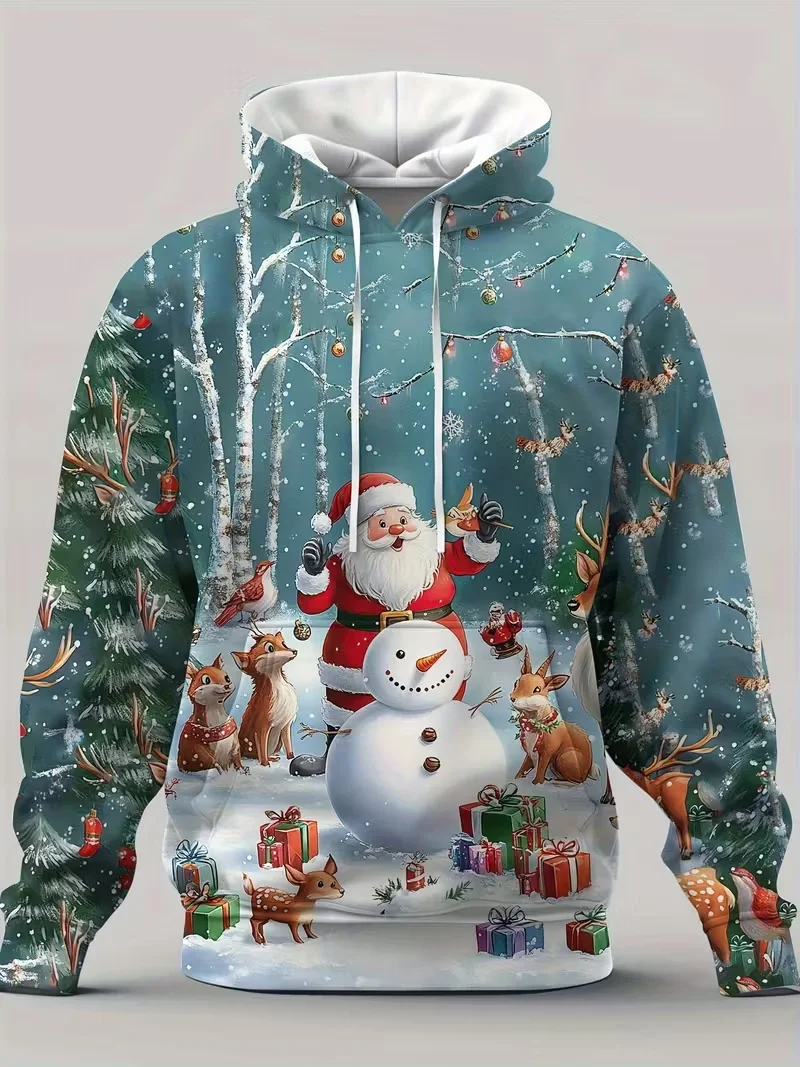 طباعة كاملة عيد الميلاد سانتا كلوز الجرافيك هوديي للرجال النساء البلوفرات المتضخم بلوزات الجمجمة سانتا كلوز هودي رياضية #6