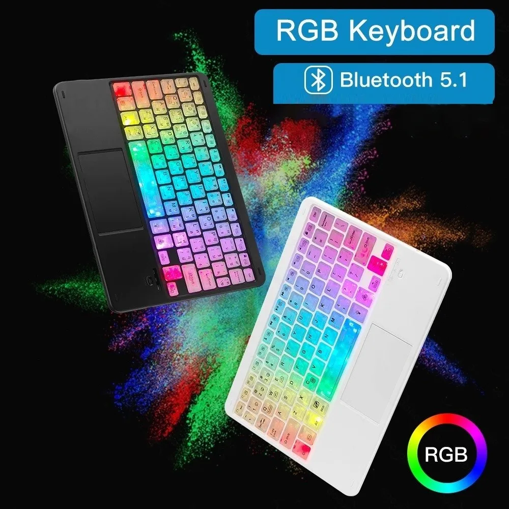 Teclado Bluetooth RGB Fashion com Luz de Fundo Colorida, Teclado Sem Fio Luminoso, Design Compacto e Slim, Teclado Portátil para Escritório