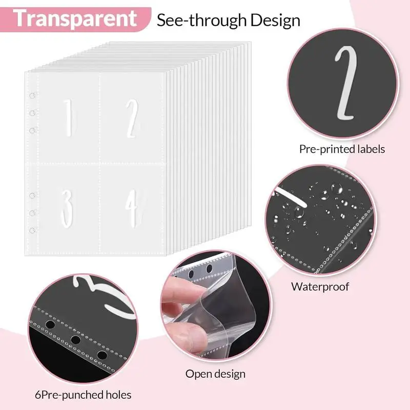 Cash Organizer 4 Pocket Money Challenge Envelopes A5 1~100 Numbers Cash Filler Envelopes Replacement Envelopes