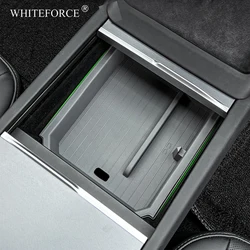 For Tesla Model Y Juniper Model 3 Highland Center Control Armrest Box Organizer Double Layer Box ABS+TPE Layered Storage Box