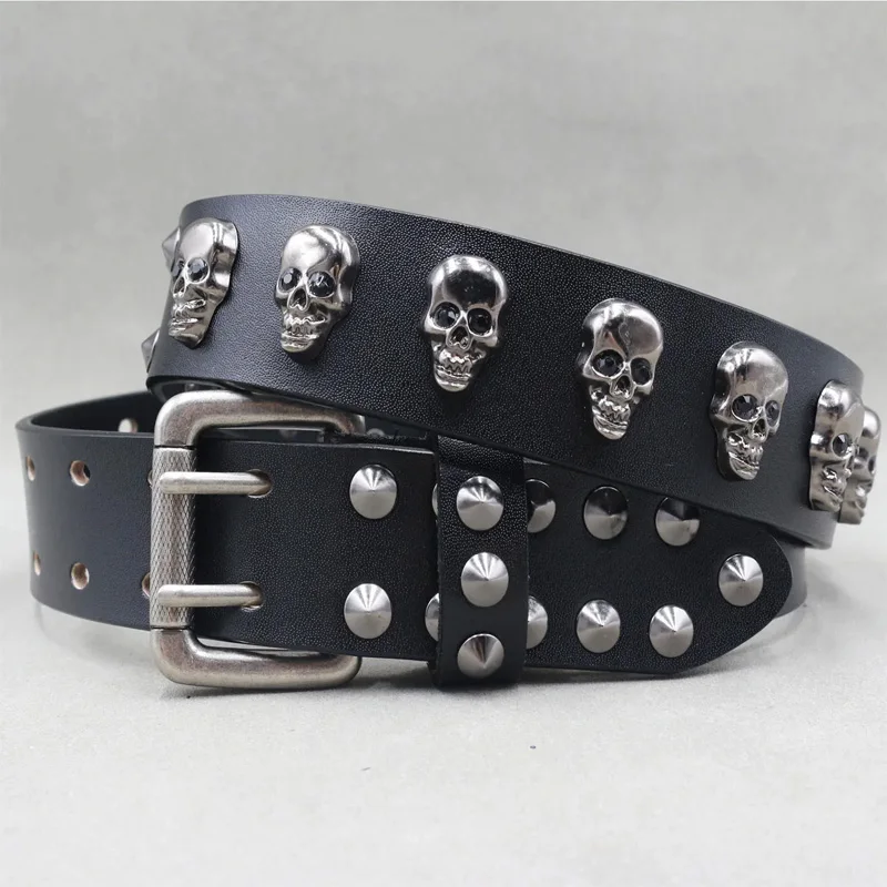 

NEW Fashion Luxury Retro Heavy Metal Rivet Cowboy Belt Genuine Leather Men Punk Hip-hop Gothic Rivet Jeans Waist Belts Women