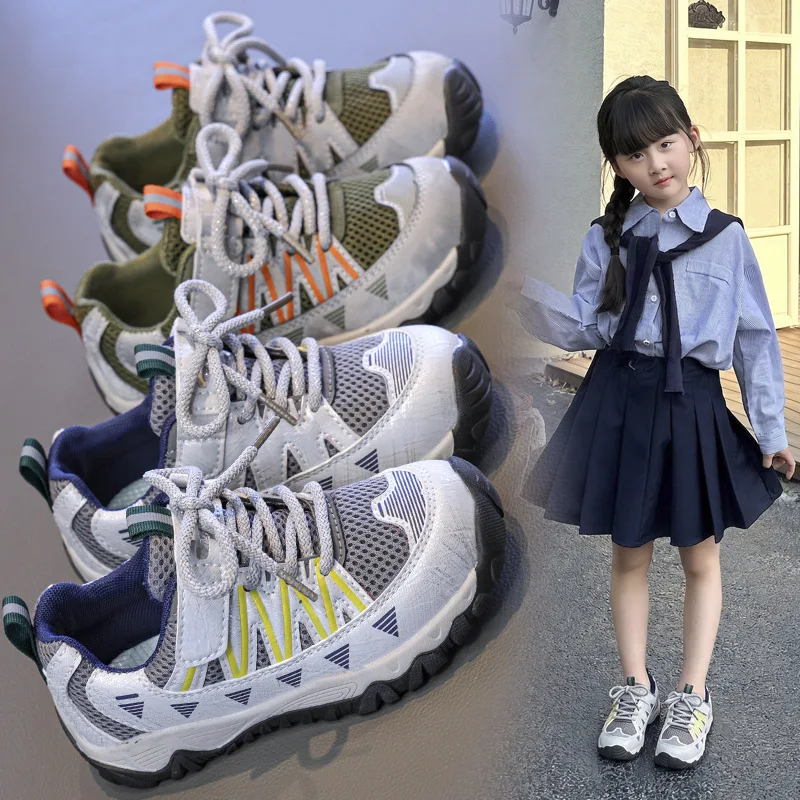 Toddler Kids Running Shoes Outdoor Boys Girls School Patchwork Sneakers Breathable Mesh Non-slip Soft Sole Children Sports Shoes