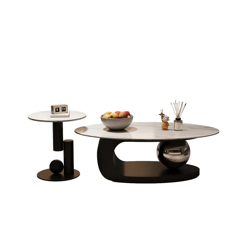 

Cream wind coffee table Italian minimalist Internet celebrity oval rock slab household small apartment creative tea table