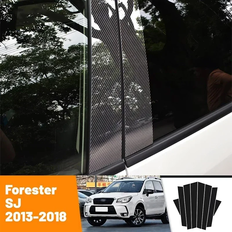 

Car Black Carbon Fiber Doors and Windows B C Stickers Accessories For Subaru Forester SJ MK4 2013-2018 2014 2015 2016 2017
