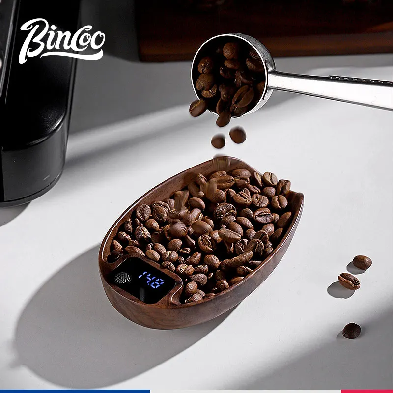 

BINCOO New Electronic Scale Bean Tray Espresso LED Digital Weighing 0.1g Electronic Scale Walnut Wood High Precision Measures