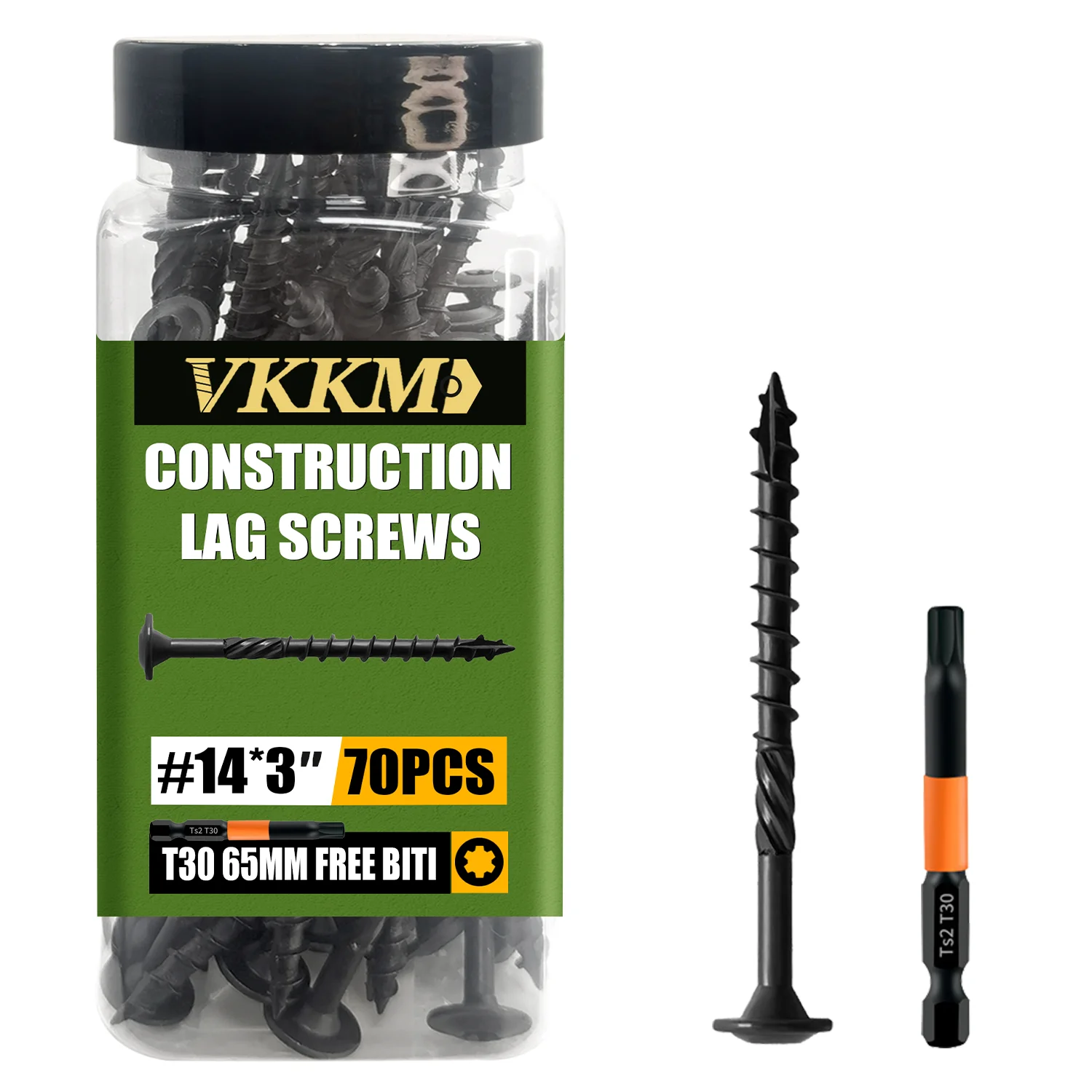 

VKKM 14x3" Black Oxide Wood Screws (70PCS) + T30 Bit | Heavy Gauge Carbon Steel for Outdoor Projects