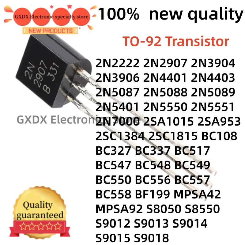 100pcs new BC327 BC517 BC547 C945 A42 A92 S8050 2N2222 2N2907 2N3904 2N3906 2N5401 2N7000 A1015 2SC1815 BC317 TO-92 Transistor