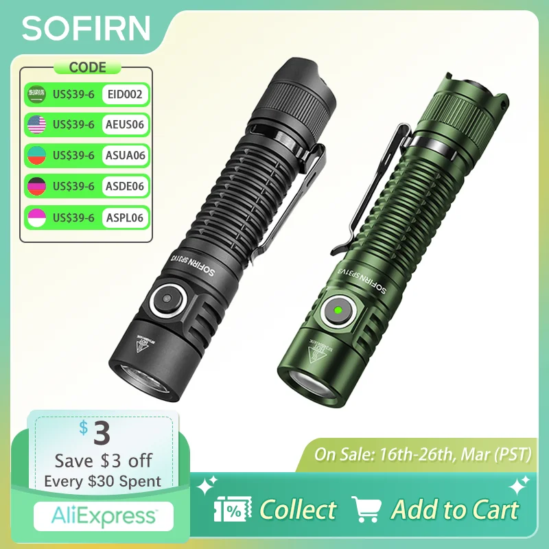 Sofirn SP31 V3 18650 Tactical Flashlight 2000lm SST40/519A Rechargeable Torch Throw 269M USB C IP68 EDC Tail Switch