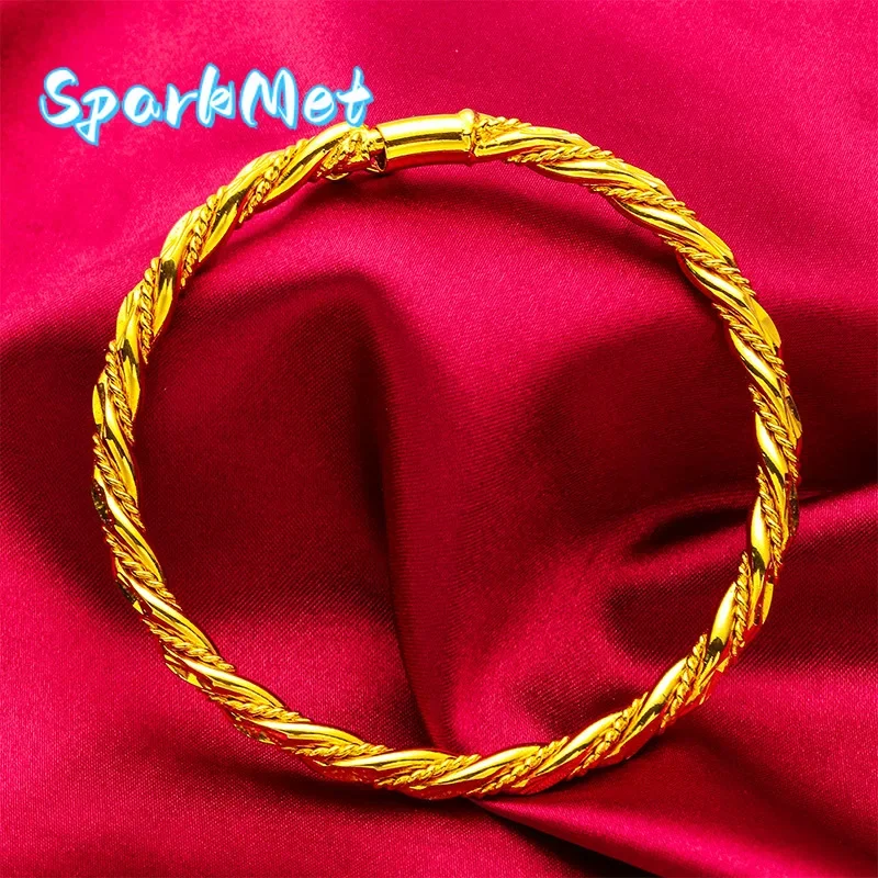

Sparkmet 4mm Women's Clasp-Twist Gold Bracelet, 24K Gold AU999 | 3D double-twist, daily chic with soft glow