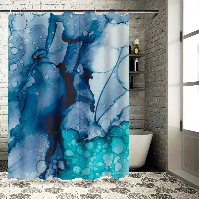 

Абстрактная акварельная занавеска для душа, дизайн синих океанских волн для декора ванной комнаты, настраиваемый размер от 60x72 до 84x96 (без фурнитуры)