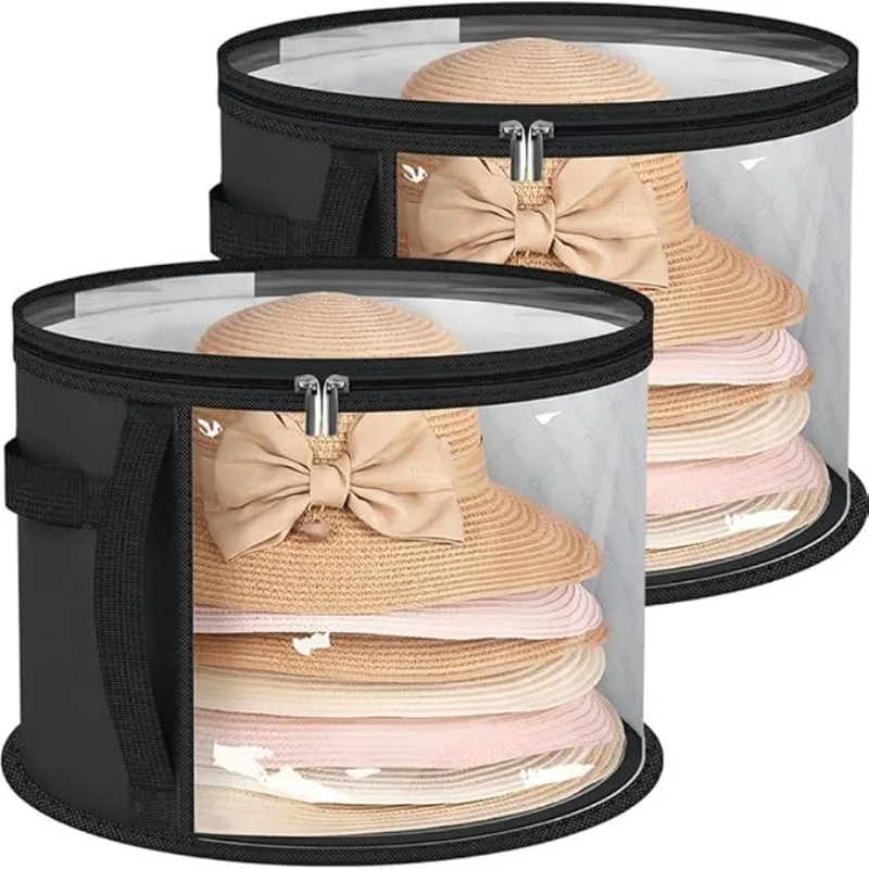1/2/3 PCS Hat Storage Bucket, Clothing Hat Travel Organizer Round Brim Hat Storage Bag with Handle and Clear Window