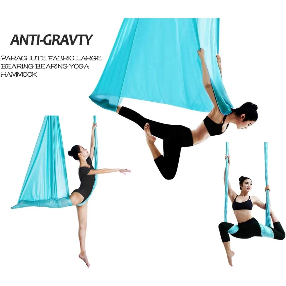 Aerial Yoga Hammock L:5M W:2.8M 5.5 Yards Aerial Pilates Silk Yoga Swing Set with 2000 Ibs Load Include Daisy Chain, Pose Guide