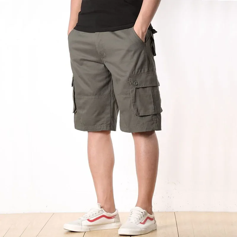 Summer Men's Casual Shorts Fashion Solid Color Zipper Multi-pocket Work Shorts Military Combat Five-quarter Pants Beach Shorts