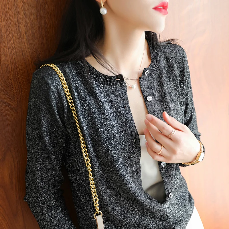 

2024 New Women Cashmere Cardigan sweater Autumn and Winter Cashmere Knitted Loose O-Neck cashmere Cardigan Female