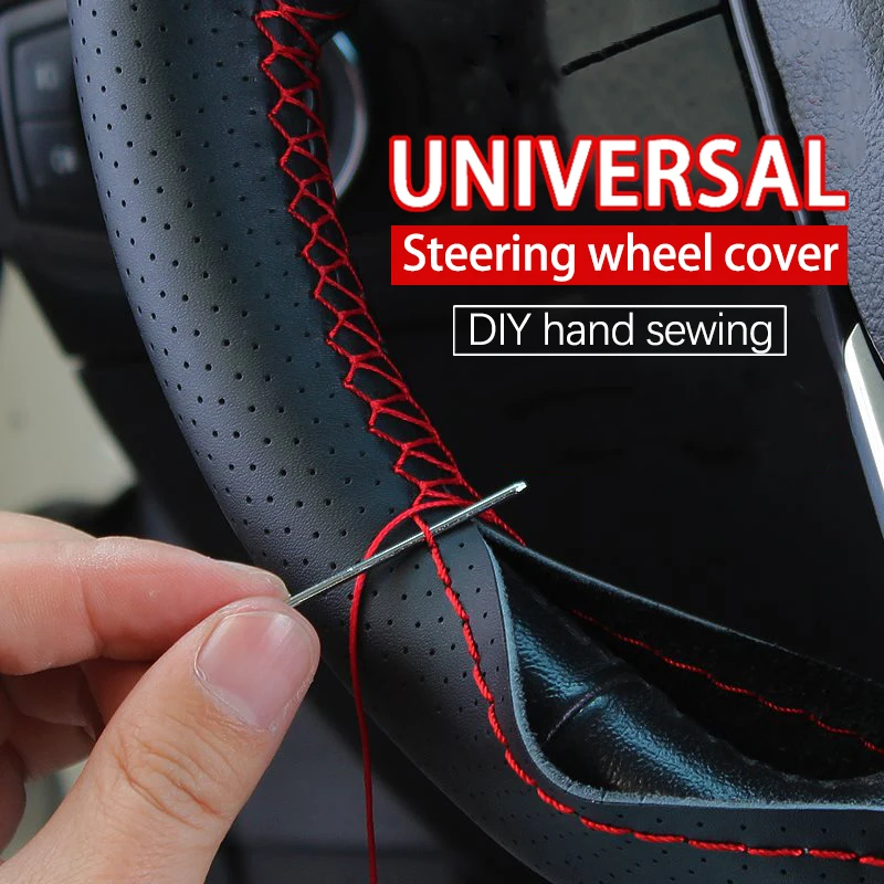 

Steering Wheel Cover Leather Universal Car Steering Wheel Cover Sewing DIY Sewing Woven Soft Anti-Slip Car Accessories