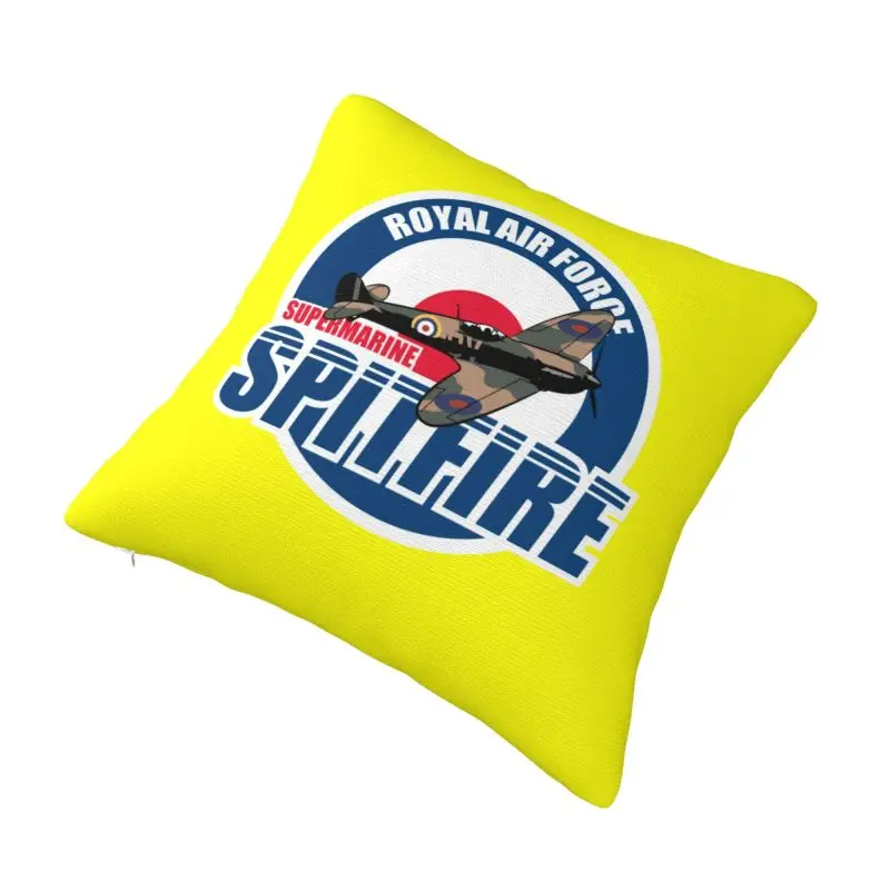 Custom Spitfires Patch Royal Air Force Pillow Case Supermarine Airplane WW2 War Plane Pilot Aircraft Luxury Cushion Cover Square