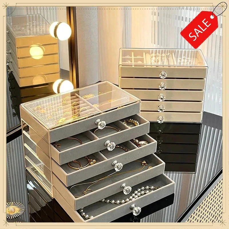 5 Layers Desktop Jewelry Drawer Large Capacity Earrings Ring Necklace Storage Organizer Display Stand