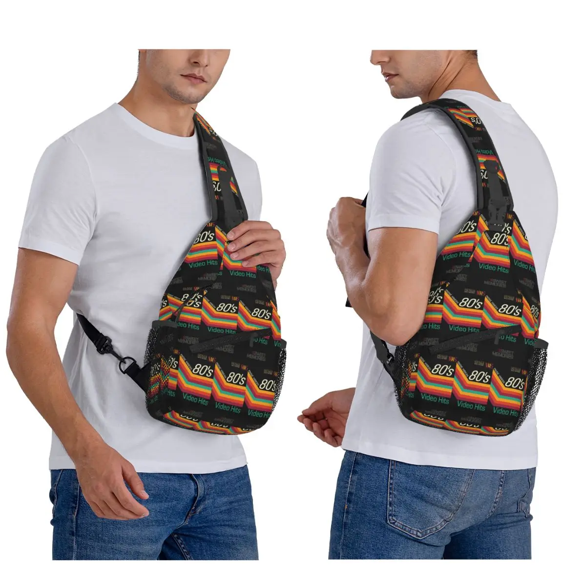 

Retro Music Video Cassete VHS Chest Bag Men Sling Crossbody Backpack Chest Bag Travel Hiking Daypack Shoulder Bag