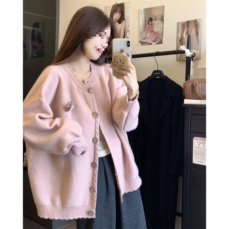 Women Cardigan Sweaters Solid Single Breasted O Neck Jumpers Casual Knitted Thick Long Sleeve Sweater Simple Autumn Winter 2026