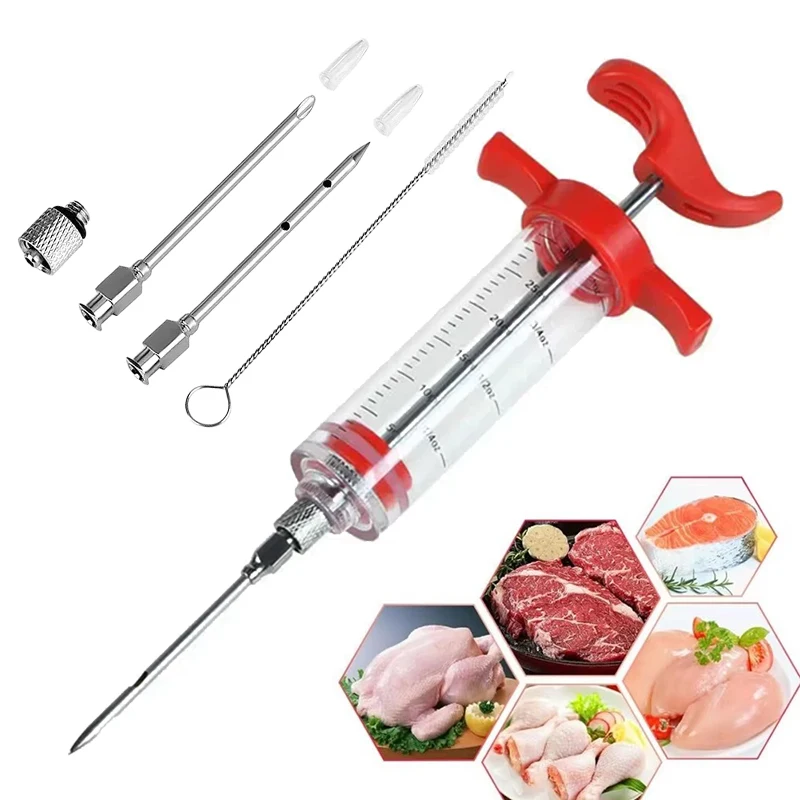 Aguja de sabor, inyector de carne para barbacoa, jeringa adobo de especias, acero inoxidable, carne de cerdo, salsas, jeringas, herramientas de cocina TMZ