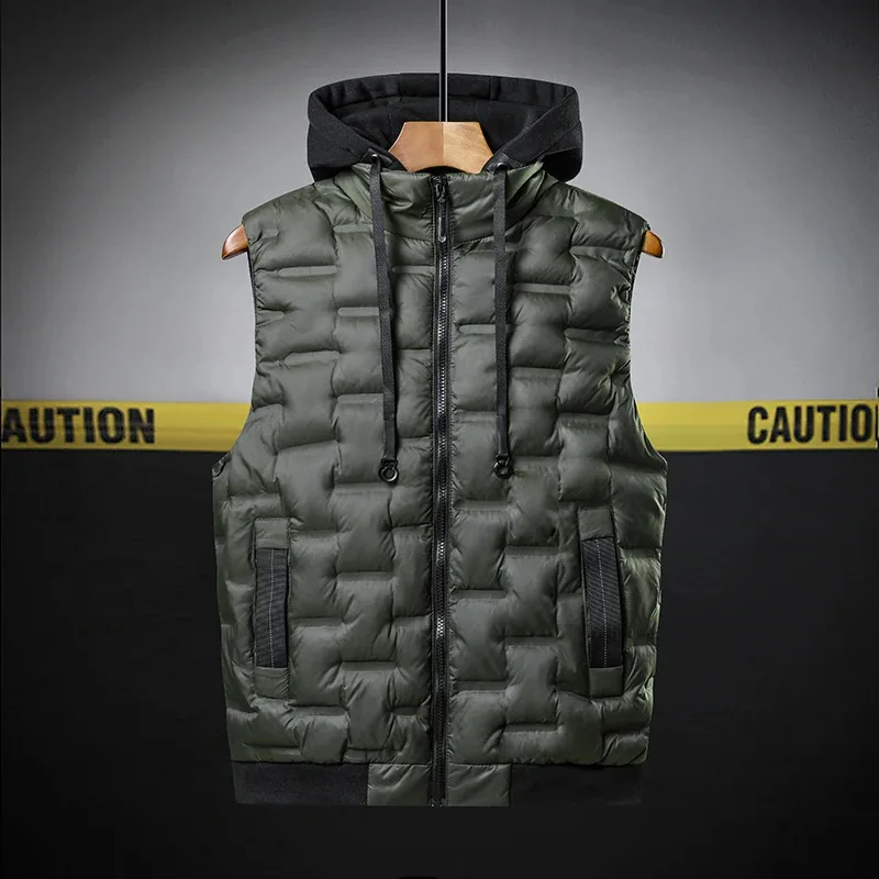 

Autumn and winter trendy men's vest large sized loose hooded jacket for men warm sleeveless waistcoat