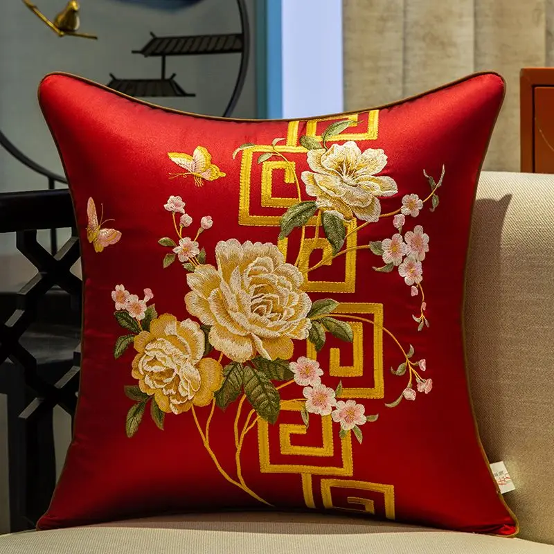 New Chinese Embroidery Pillow Cover Rosewood Sofa Cushion Cover Chinese Style Throw Pillowcase