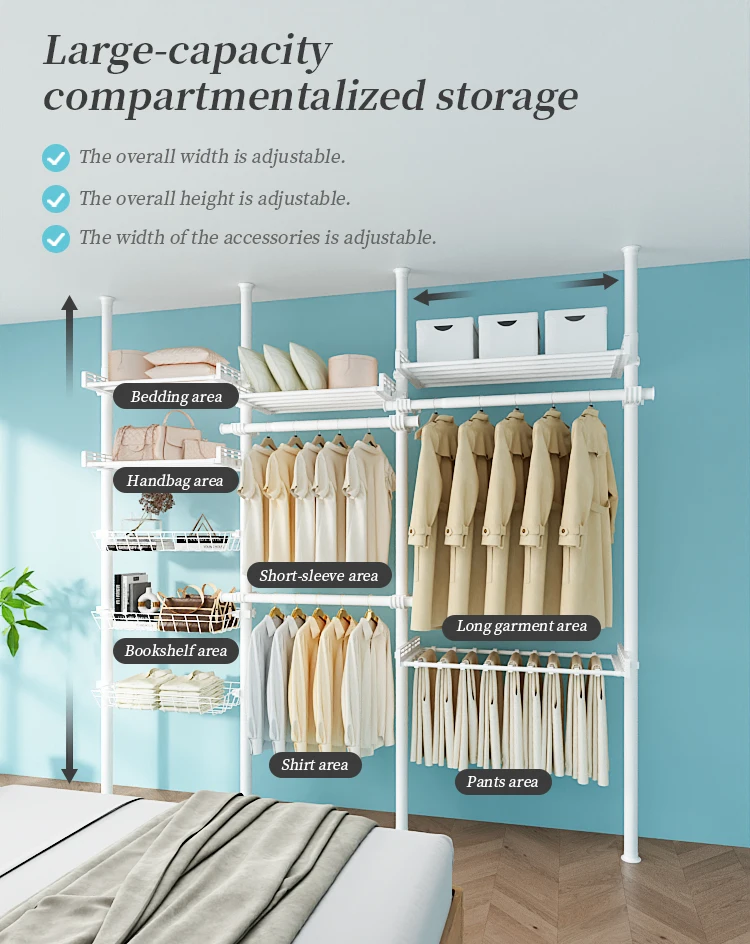 YIJIALE In Stock Portable Metal Steel Walk-in Closet Wardrobe Closet For Clothes Storage