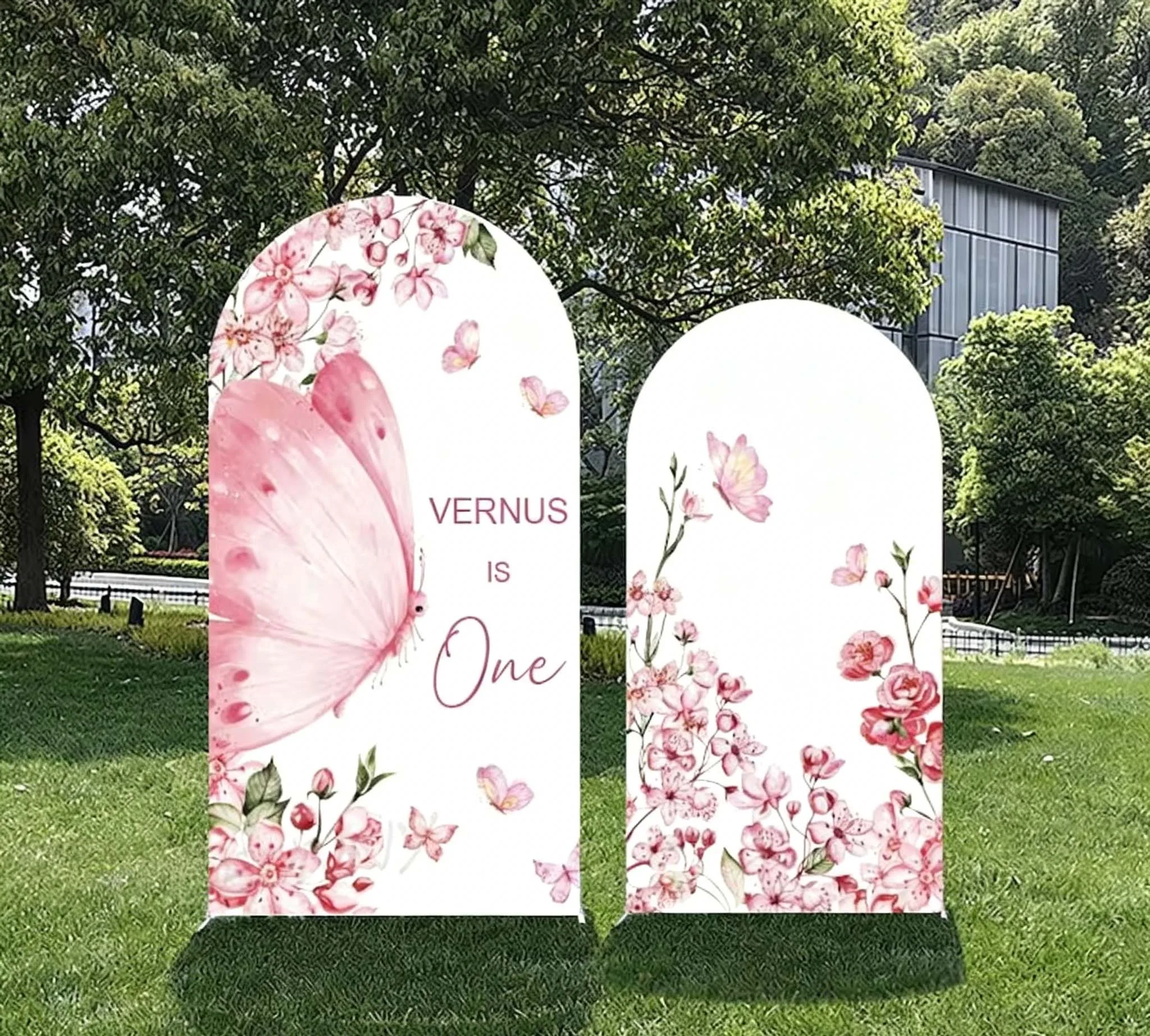 Custom 2-Side Butterfly Garden Bridal Shower Arch Backdrop Cover Pink Floral Wedding Birthday Party Decor Backdrop Photo