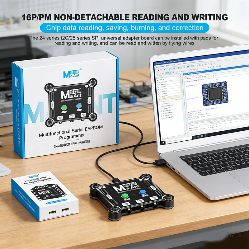 

MaAnt Multifunctional Serial Port EEPROM Programmer for 24 Series I2C 25 Series SPI Chips Supports Flying Wire Read Write Burn
