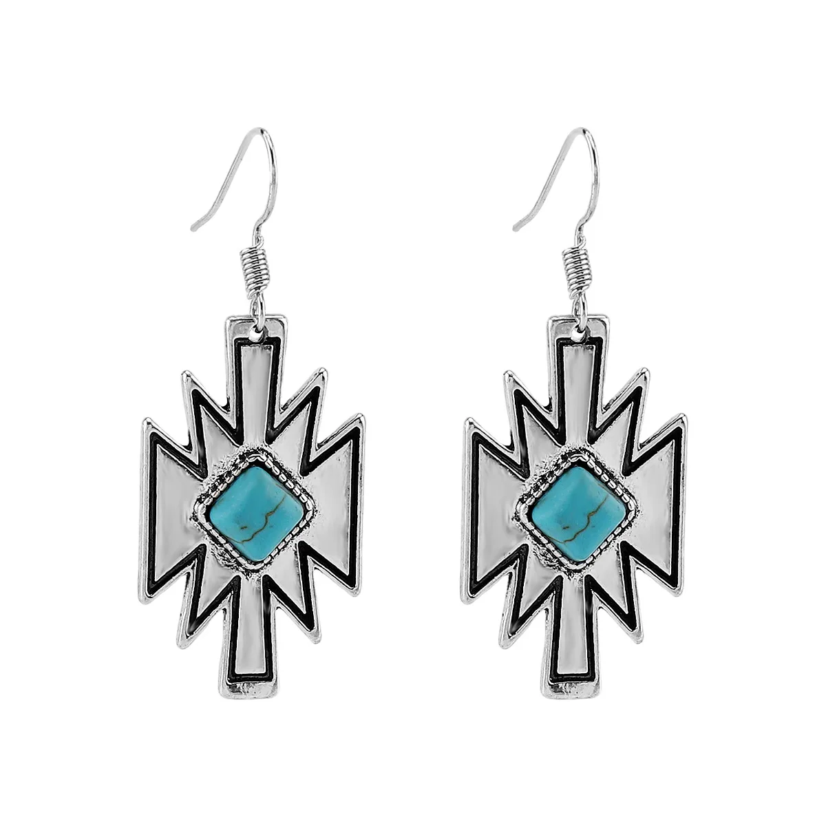

Vintage Geometric Turquoise Earrings, Creative and Unique Ethnic-style Star and Water Drop Pendant Earrings