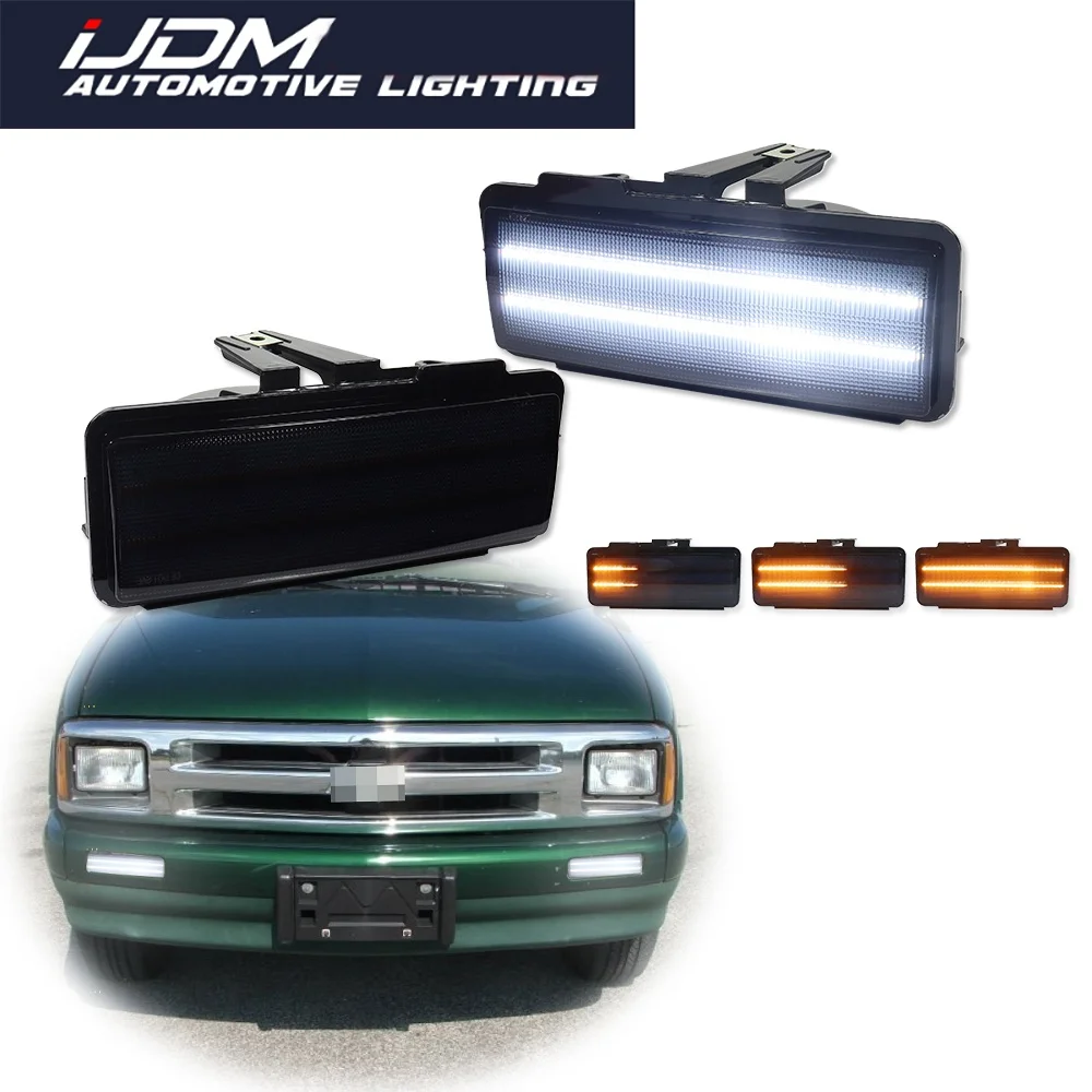For Chevrolet S10 Blazer For GMC Sonoma Jimmy White & Amber LED Front Bumper DRL Running Lights Sequential Turn Signal Lights