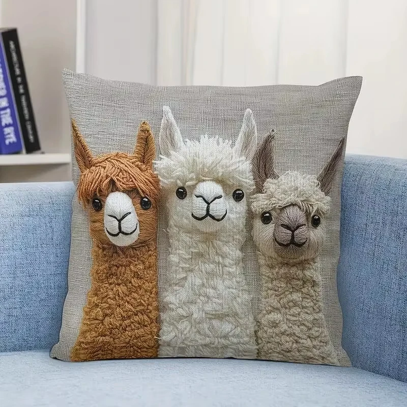 Christmas Retro Alpaca Friends Print Pillow Cover Winter New Year 2026 Home Decor Sofa Pillowcase Car Cushion Cover
