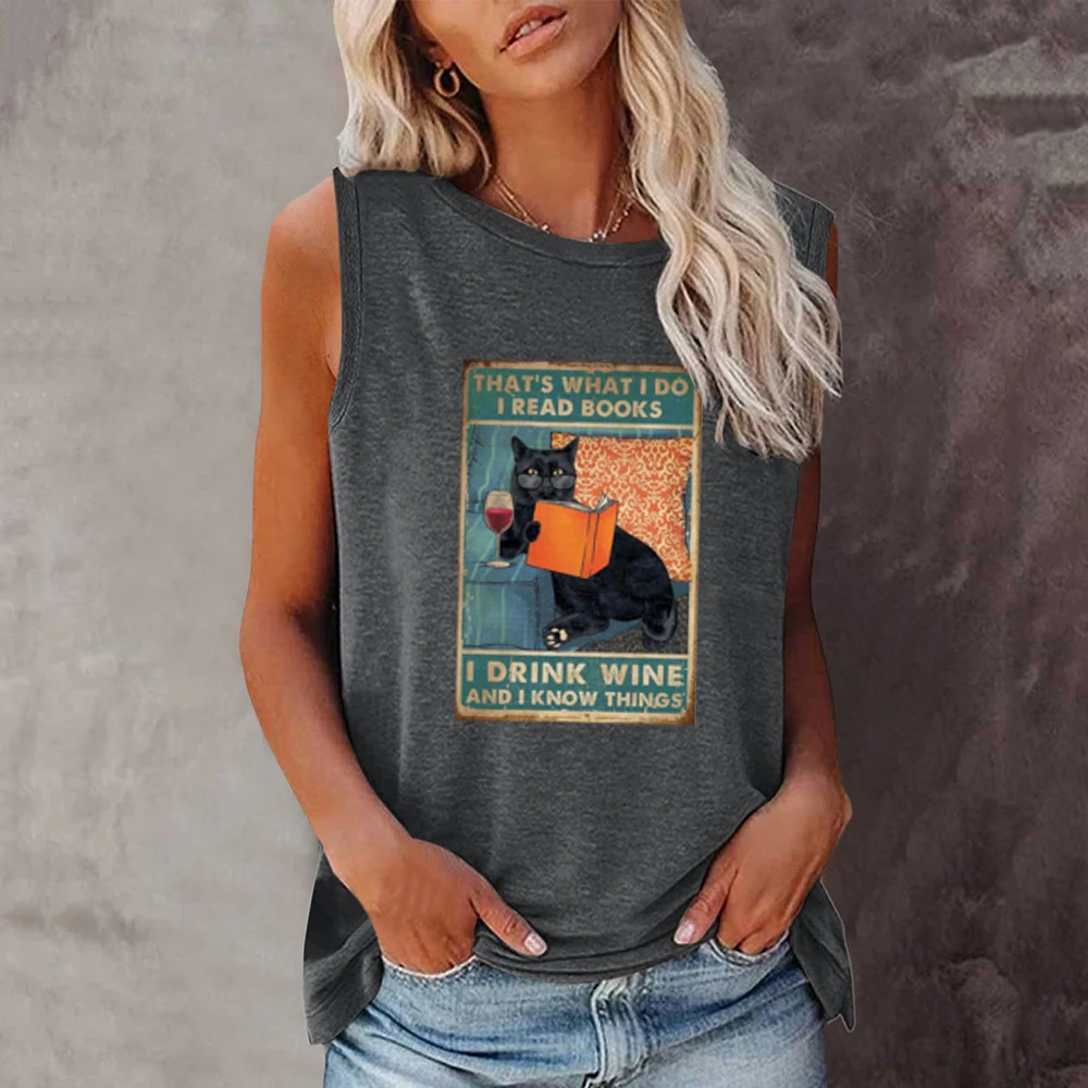 Seeyoushy That's What I Do I Read Books I Drink Wine and I Know Things Print Funny Women T Shirt Summer New Sleeveless Tee Top