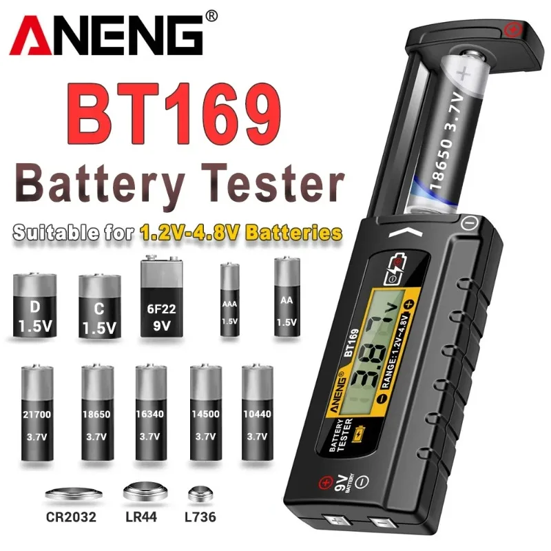 

ANENG BT169 Universal Battery Tester 9V 1.5V Button Cell Test LCD Battery Indicator Gauge Checker Household Analyzer Meter Tools