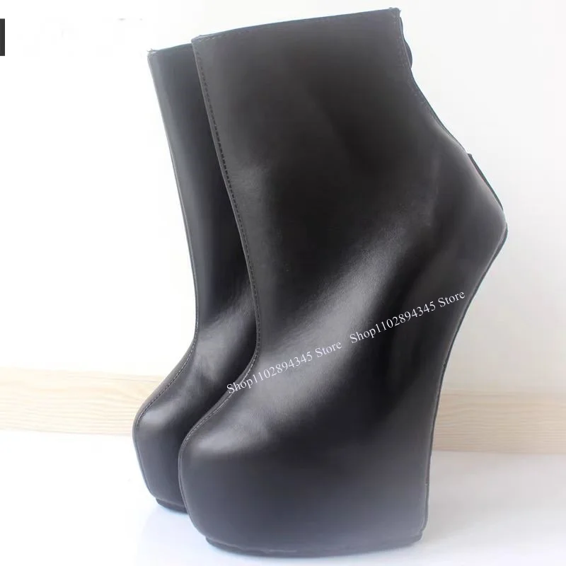 

Black Mid Calf Platform Boots Wedge Heel Matte Leather Fashionable Cool Sexy Western Winter Woman Shoes Zapatillas Mujer