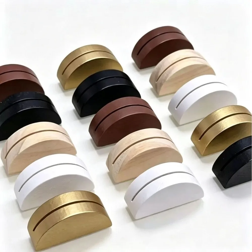 10pcs Multifunctional Wooden Wood Card Holder Semicircle Art Crafts Place Card Holders Table Number Stands Home Decor