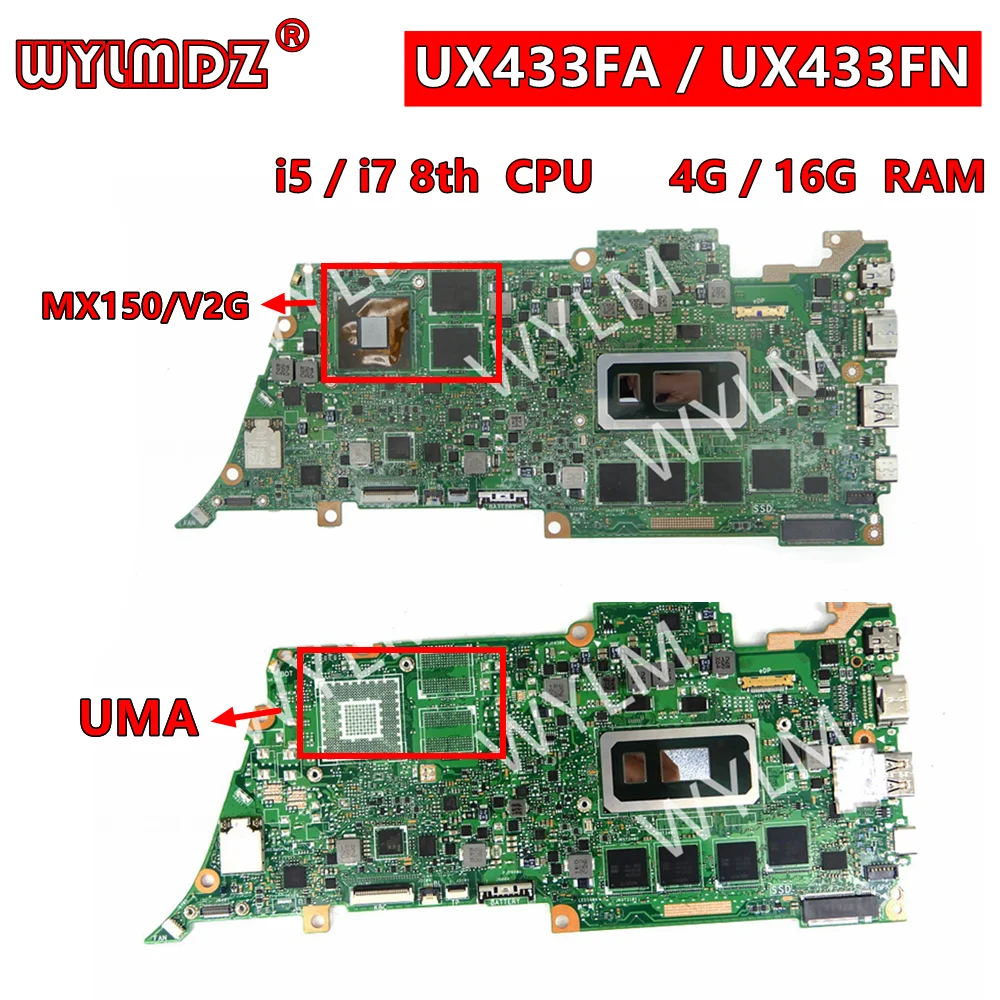 

UX433FN UMA / DIS с i5/i7-8th Gen CPU 4G/8G/16G RAM Материнская плата Asus UX433F UX433FN U4300F UX433FA материнская плата для ноутбука