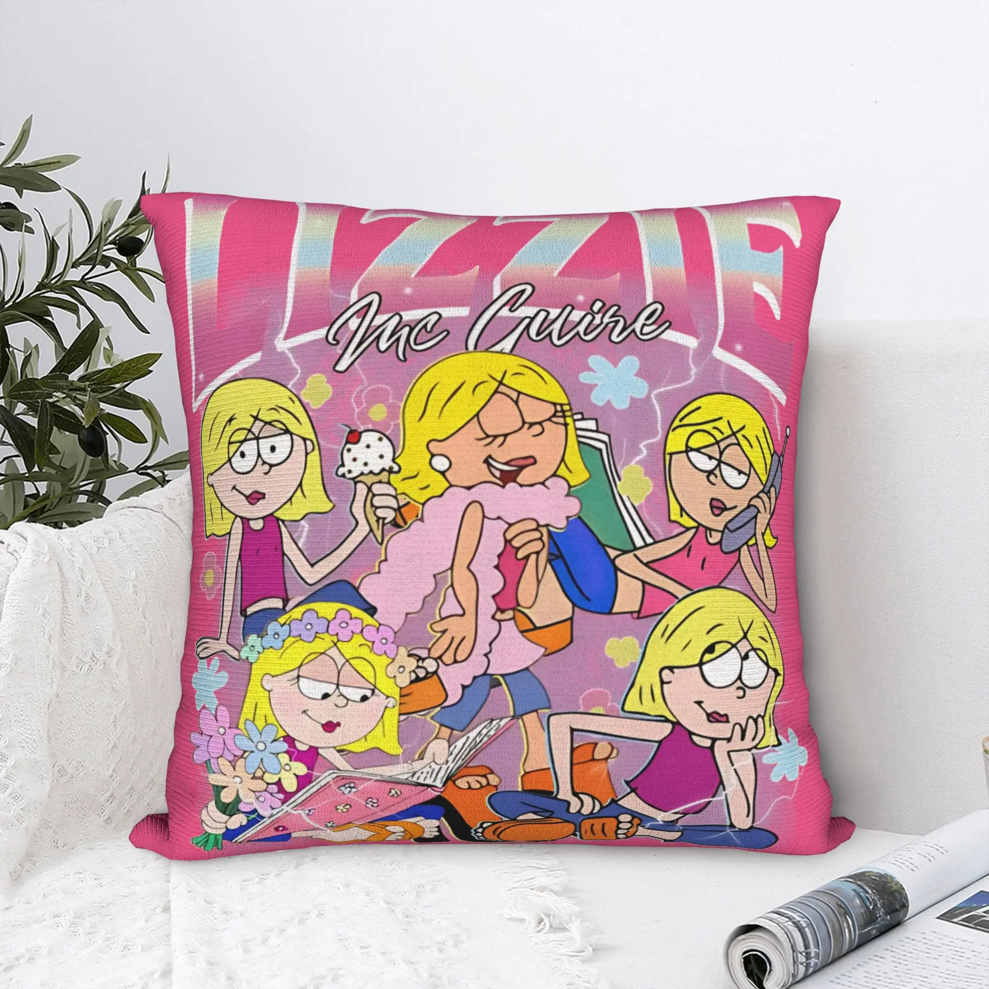 Lizzies Cartoon McGuires Square Pillow Cases 2000s Children Comedy  Cushion Covers  Zipper Decor Pillowcase for Sofa 18