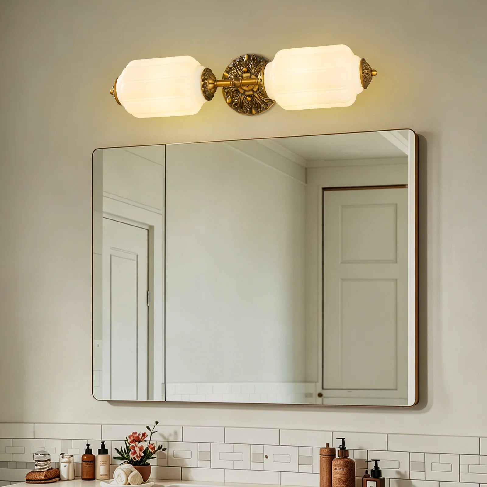 Retro Milk Glass Wall Sconce Metal Bathroom Dinning Room Study Living Room Bedroom French 3000K Vintage Glass Wall Lamp