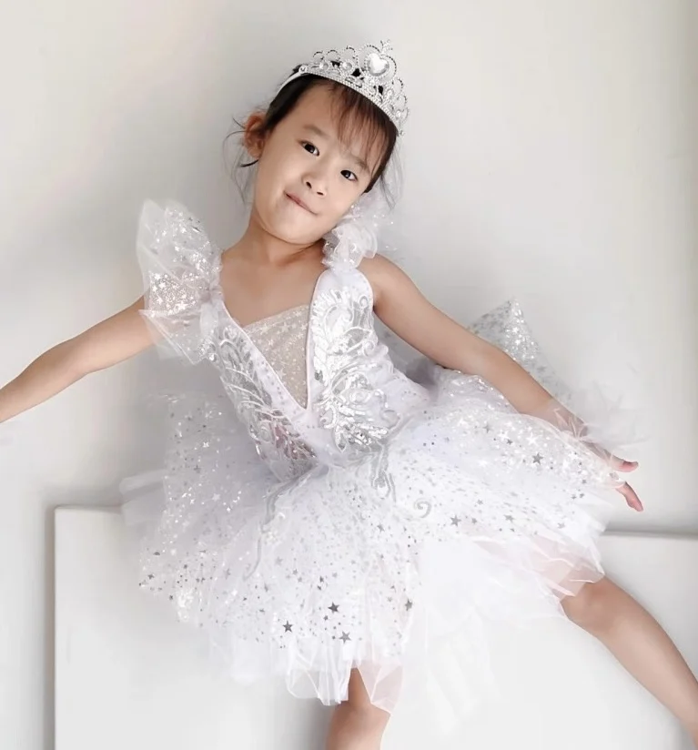 

New Ballet Dress Kids Performance Clothes Silver Girls Modern Dance Skirts Children Ballet Tutu Party Princess Dress Costumes