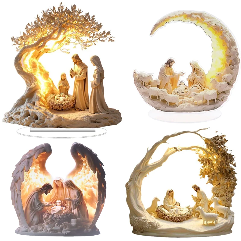 1 قطعة 2D شقة الاكريليك المهد يسوع الولادة المشهد زخرفة منضدية الديكور عيد الميلاد مكتب