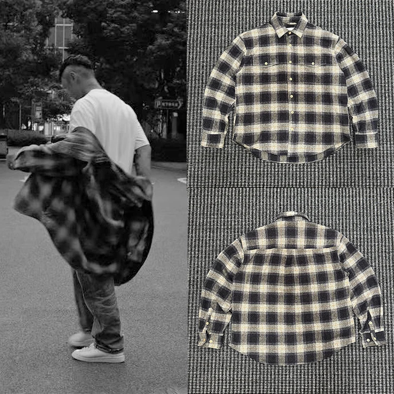 

Retro Embroidered Letter Long Sve Thiened Loose Plaid Men's irt Jaet Youth Casual Wear Resistant Stainproof Cotton