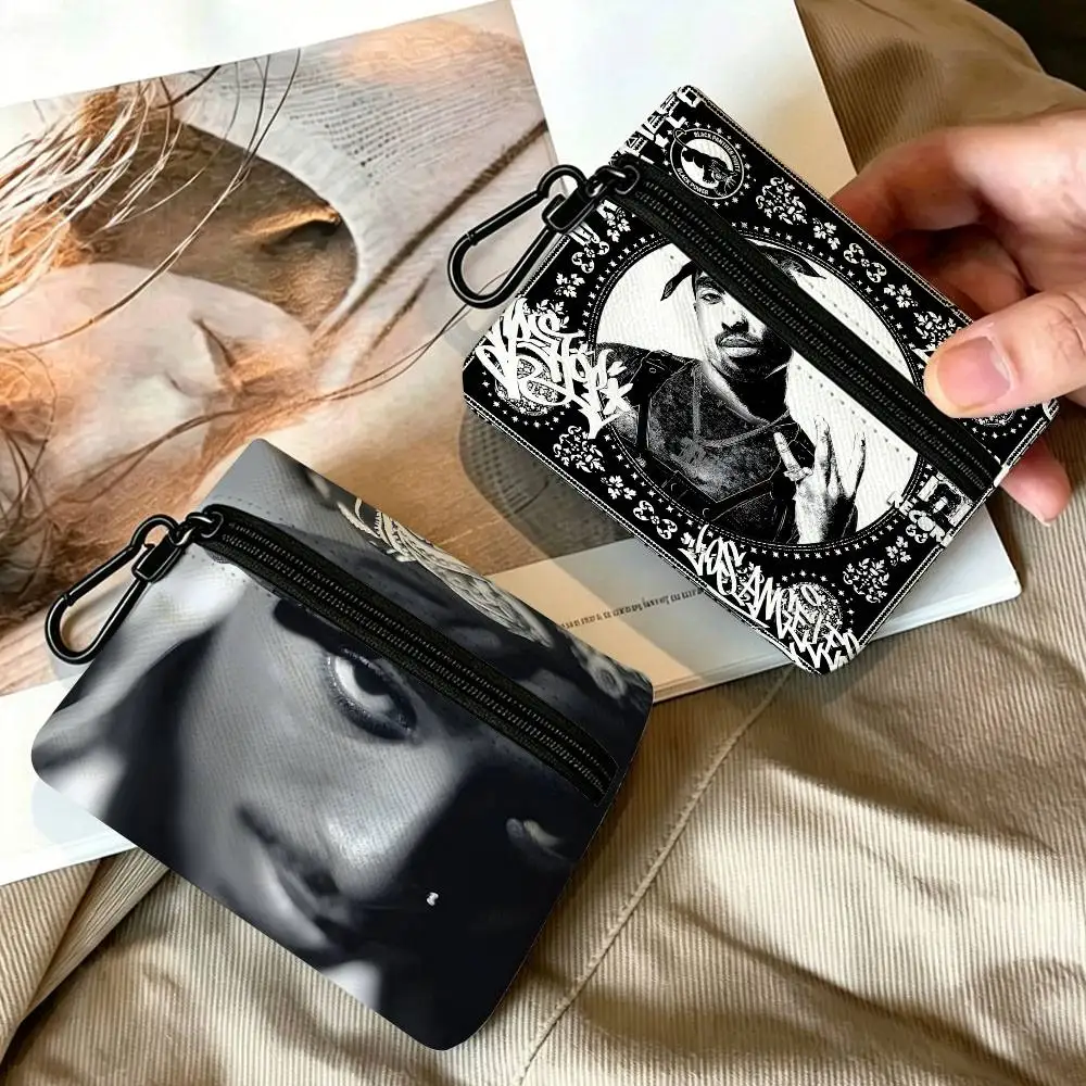 R-Rapper-2pac Rebellious-Legendary Multifunctional Oxford Cloth Small Pouch With Hook Mini Coin Wallet Earbud Storage Bag