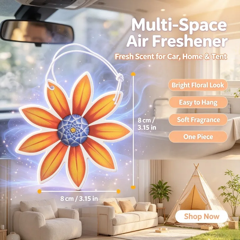 Car Air Freshener Colorful Sunflower Flower Hanging Scent Card for Car Interior Decor Rearview Mirror Ornament Gift