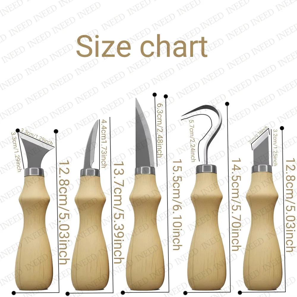 5 pcs of wood carving tools chisels, woodworking knives, manual tool set, stainless steel woodworking carving knives DIY carving - view 5