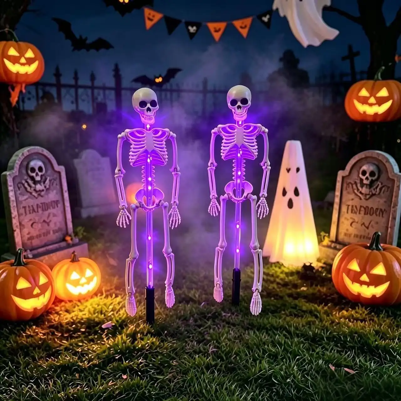 2026 New Halloween Solar Skull Garden Stake Light Waterproof Outdoor Skeleton Lawn Decor for Yard Pathway Spooky Scene