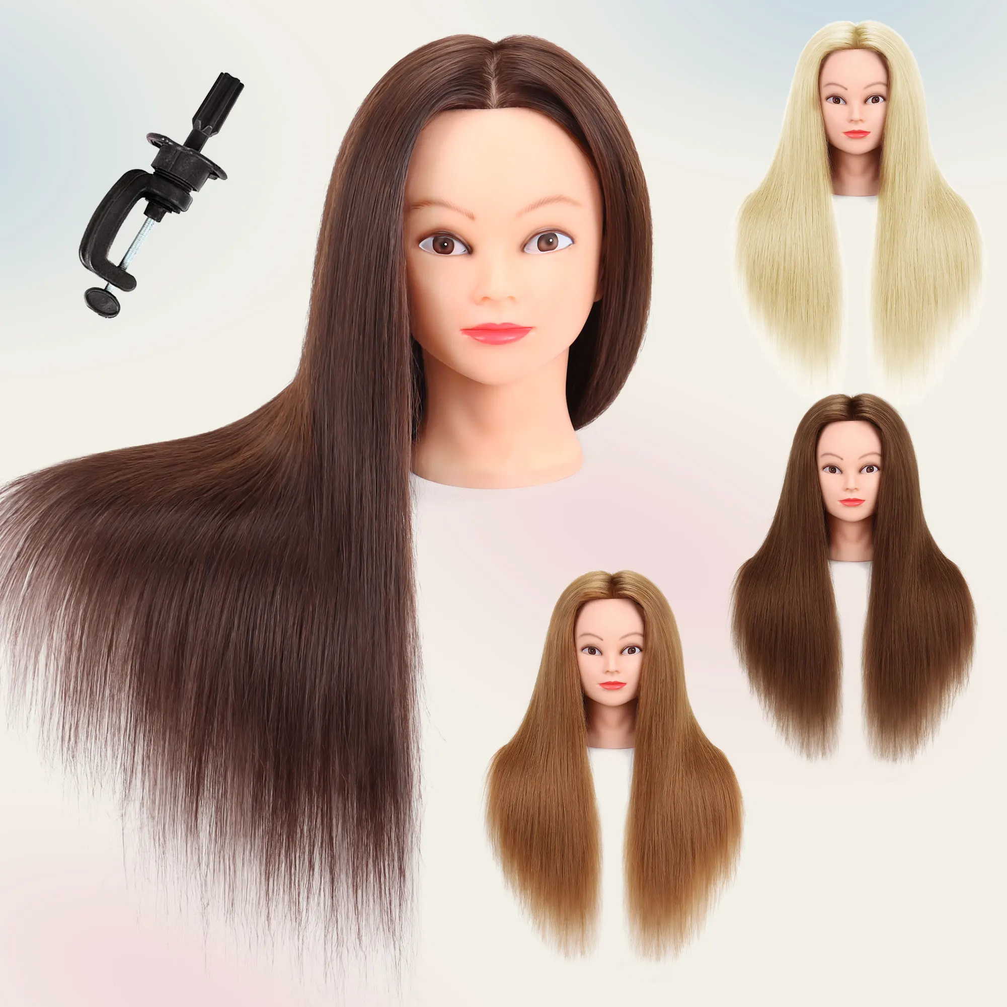 

Mannequin Head with 80% Human Hair 24"-26" Cosmetology Manikin Head Doll Head for Hairdresser with Free Clamp Holder with Tools